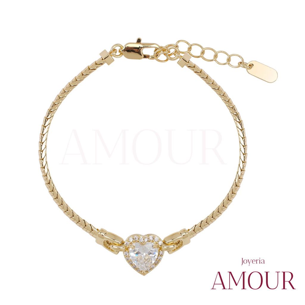 Pulsera Corazón Laminada en Oro 14k Italiano