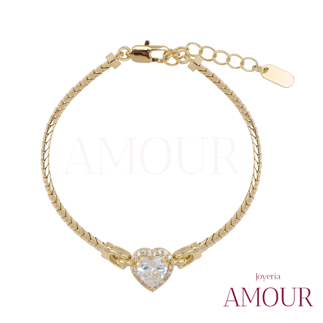 Pulsera Corazón Laminada en Oro 14k Italiano
