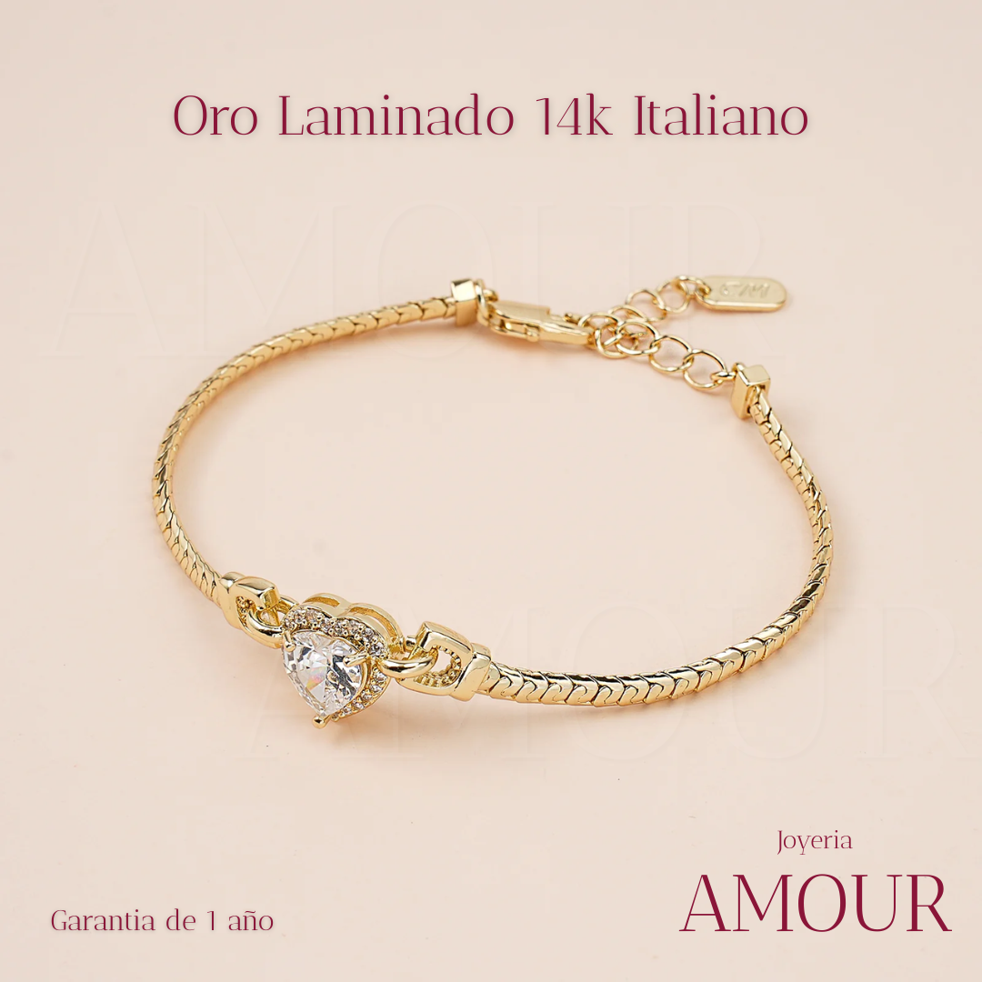 Pulsera Corazón Laminada en Oro 14k Italiano